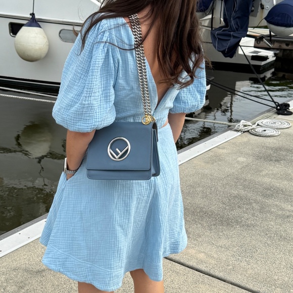 Fendi Ceruleo Vitello Leather Kan I logo bag - Picture 2 of 14